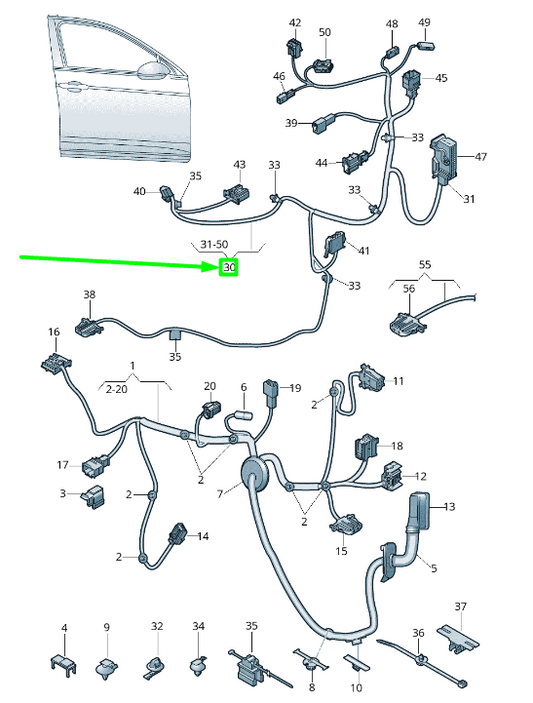 new vw passat b8 3g front right door wiring harness rhd 3g2971558q original