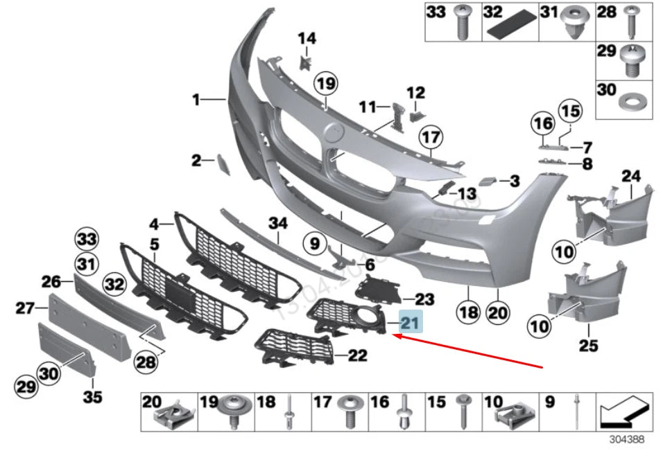 NEW BMW 3 F30 RIGHT FOG LIGHT GRILLE M SPORT 51118054156 8054156 2014 ORIGINAL