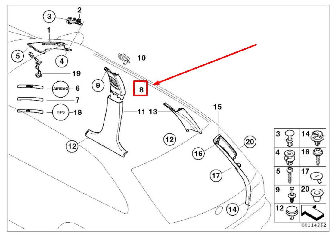 NEW BMW 3 E46 LEFT UPPER INTERIOR B-COLUMN COVER 8226551 51438226551 ORIGINAL