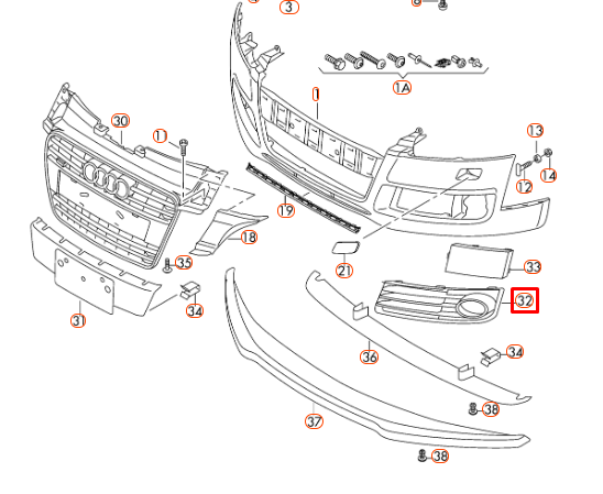 NEW AUDI TT 8J FRONT LEFT FOG LIGHT GRILLE 8J0807681J3FZ ORIGINAL