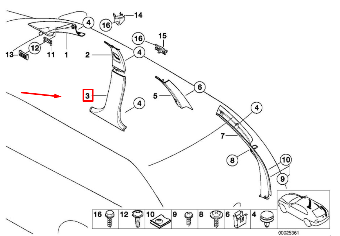 new bmw 5 e39 lower left b-pillar trim 8202611 51438202611 original