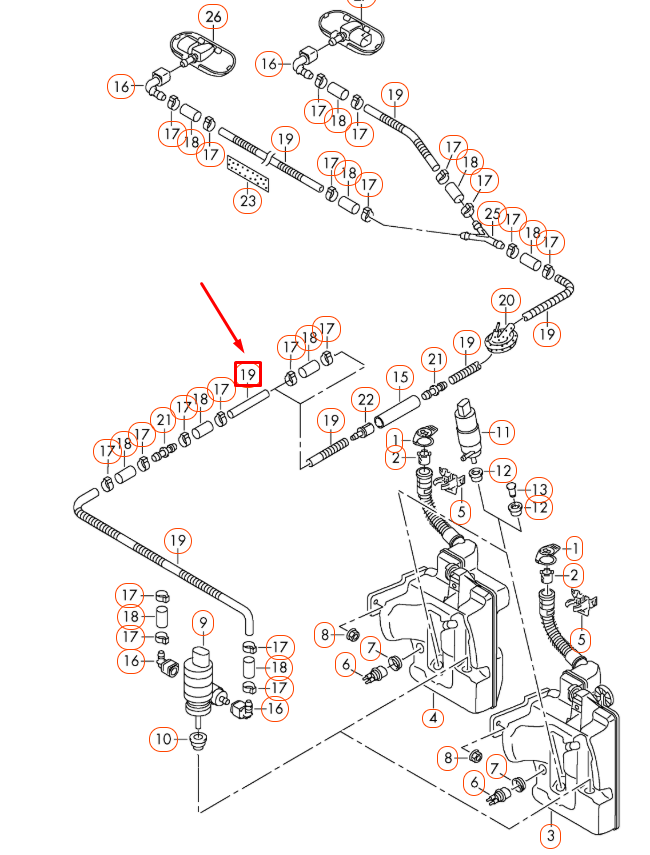 NEW AUDI A1 8X FRONT WINDSCREEN WASHER SYSTEM CORRUGATED PIPE 1J0955751D