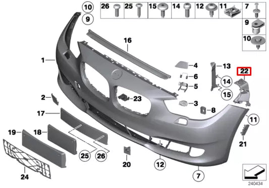 NEW BMW 5 GRAN TURISMO F07 FRONT BUMPER RIGHT SPACER 51647203828 ORIGINAL