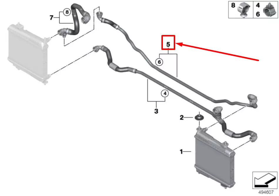 NEW BMW 3 G20, G28 LEFT SIDE WATER AUXILIARY RADIATOR HOSE 17128654821 ORIGINAL