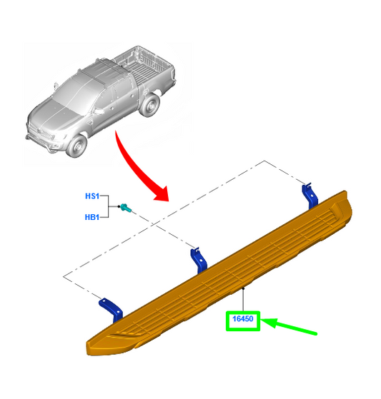 new ford ranger t6 mk1 right side step assy eb3b-16450-kg5gax 2262896 original