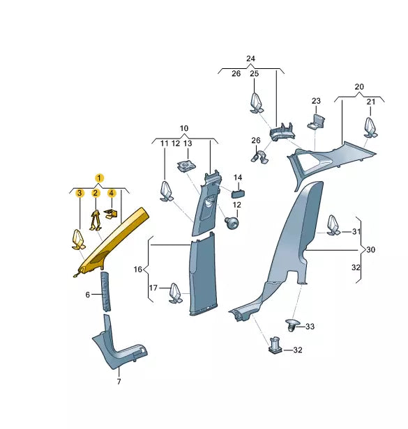 NEW VOLKSWAGEN ID.4 E21 FRONT RIGHT UPPER A PILLAR TRIM 11A867234F4PK