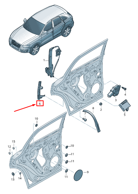 new audi q5 8r rear right side window guide rail 8r0839068c original