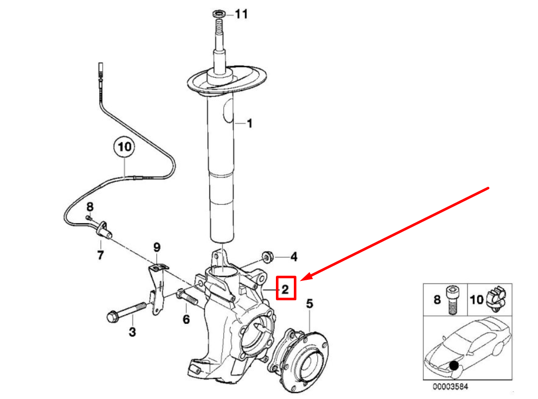 new bmw 5 e39 front right wheel carrier 31211096496 1096496 original