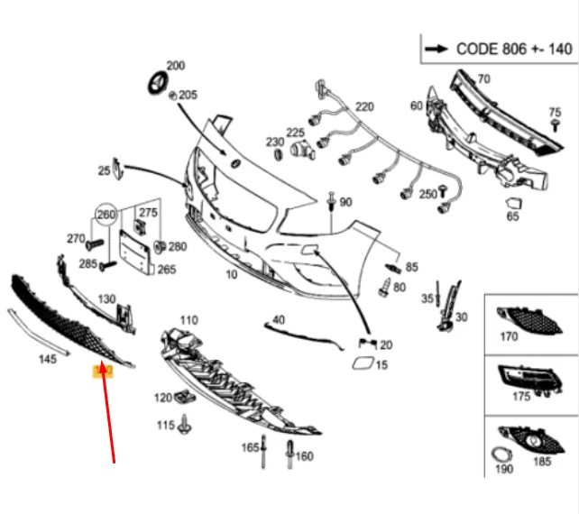 NEW MB A-CLASS W176 FRONT BUMPER CENTER LOWER GRILLE A1768850922 2014 ORIGINAL