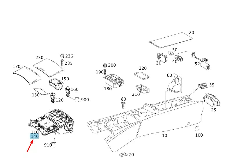 NEW MERCEDES-BENZ S W221 CONSOLE FRONT PIGEONHOLE HOUSING A2216801552 ORIGINAL
