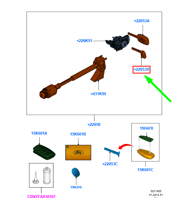 new ford kuga mk1 c394 uncut key am5a-22053-fa 5138836 original