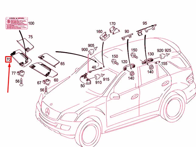 NEW MERCEDES-BENZ ML W164 RIGHT SUN VISOR A16481024107F59 ORIGINAL