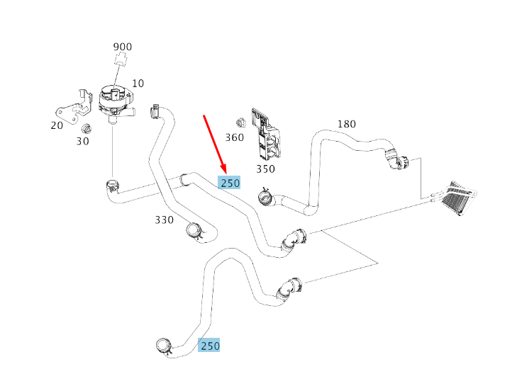 NEW MB GLA X156 ENGINE TO HEAT EXCHANGER MOLDED HOSE A2468303296 ORIGINAL