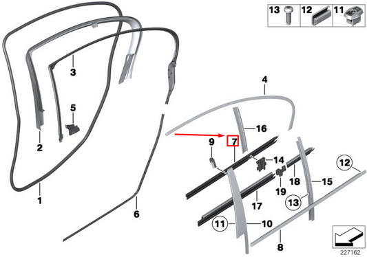new bmw 5 f10 rear left inner door window channel 51357182289 7182289 original