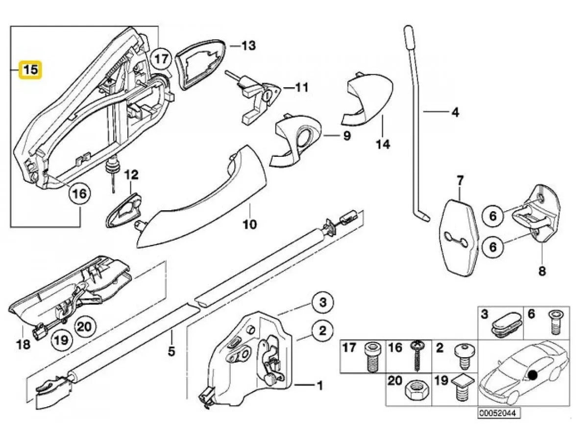 NEW BMW X5 E3 FRONT RIGHT EXTERIOR DOOR HANDLE CARRIER 51218243616 ORIGINAL