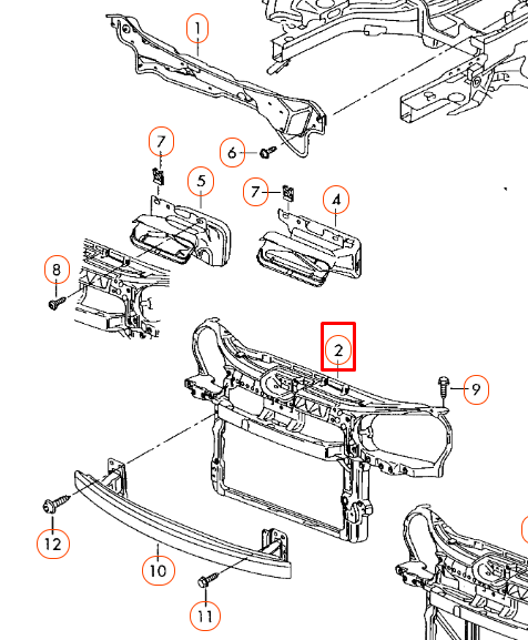 new vw polo mk4 front radiator slam panel support 6q0805588s original