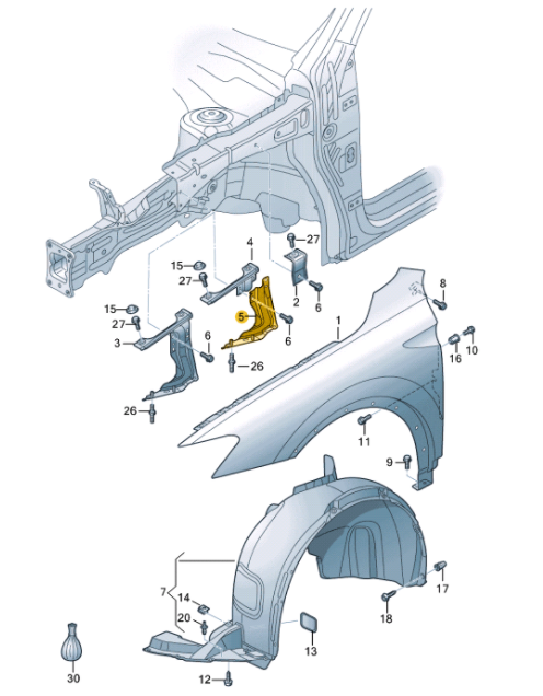 NEW VOLKSWAGEN TIGUAN AD FRONT LEFT FENDER HOLDER BRACKET 5NA821141B ORIGINAL