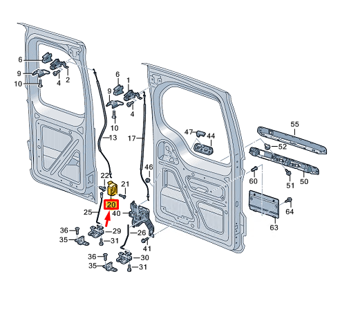 NEW VW CADDY SB MK4 REAR DOOR ACTUATING LEVER 2K0827185B9B9 ORIGINAL