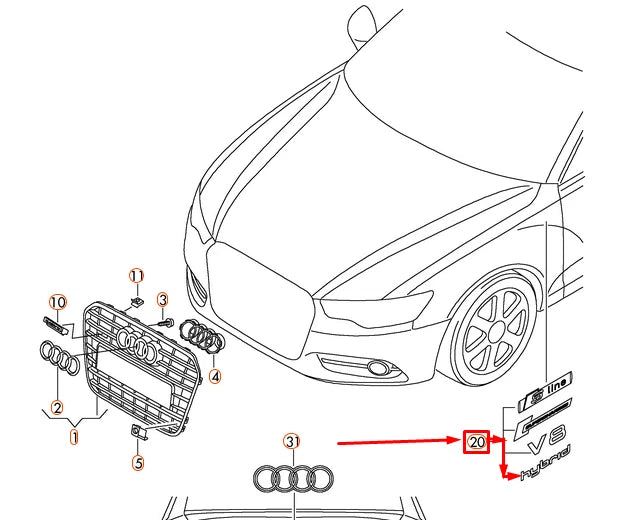 NEW AUDI A6 4G C7 FRONT FENDER HYBRID EMBLEM 8R08536012ZZ ORIGINAL