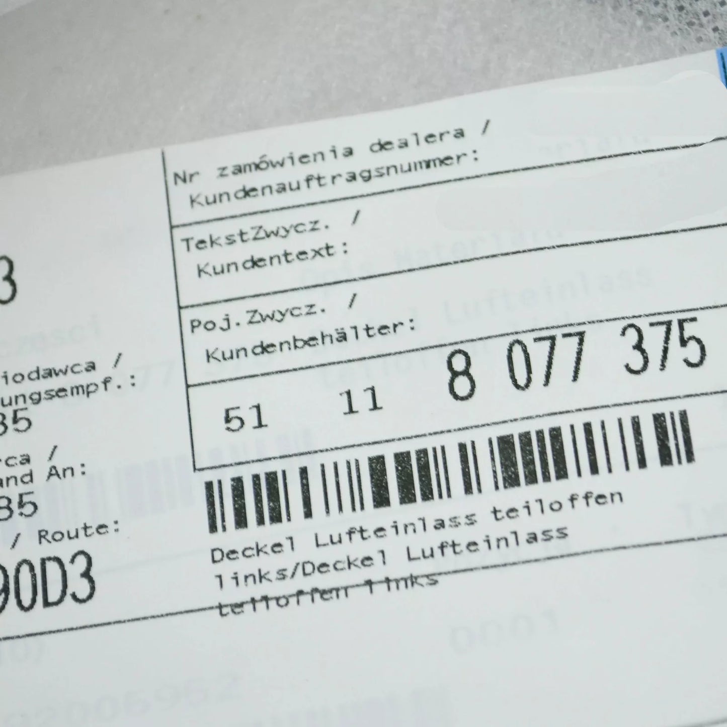 NEW BMW 7 G11 G12 M FRONT BUMPER LEFT OPEN GRILLE 51118077375 ORIGINAL