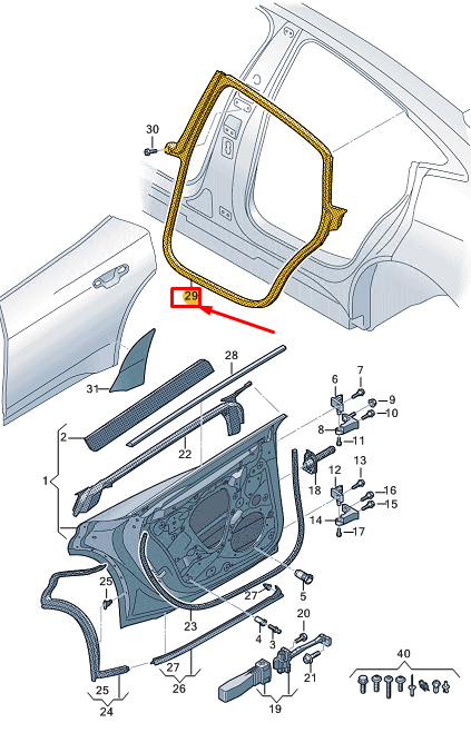 new audi e-tron gt rear right inner door seal rubber 4j3833722d original