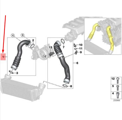 NEW BMW X5 E70 INTERCOOLER PIPE TURBO HOSE 11617823961 ORIGINAL