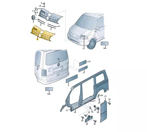 NEW VW TRANSPORTER V T5 FRONT BUMPER RADIATOR GRILLE 7E08536539B9