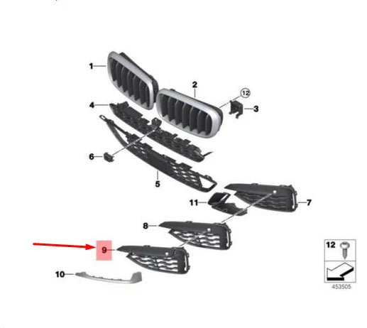 NEW BMW X6 F16 FRONT BUMPER RIGHT CLOSED M GRILLE 51118069326