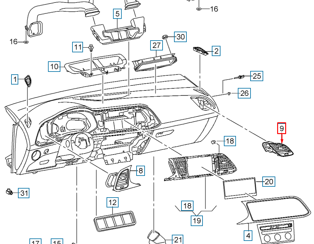 NEW SEAT LEON 5F1 FRONT DASHBOARD RIGHT AIR VENT LHD 5F1820902FYMS ORIGINAL