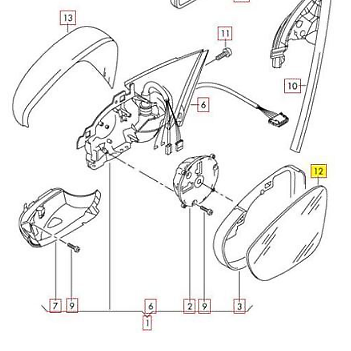 NEW VW EOS 1F7 FRONT RIGHT MIRROR GLASS HEATED 3C8857522A ORIGINAL