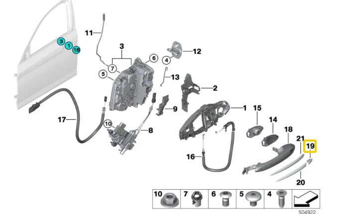 NEW BMW 5 G30 FRONT LEFT DOOR HANDLE PIN COVER 51217489341 7489341 2018 ORIGINAL
