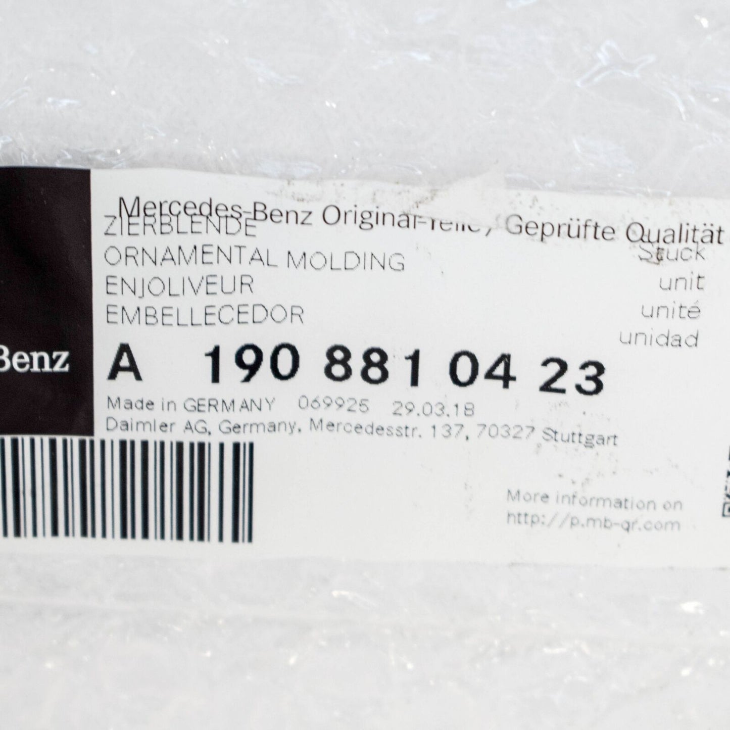 NEW MERCEDES-BENZ AMG GT C190 ORNAMENTAL MOLDING A1908810423 2017 ORIGINAL