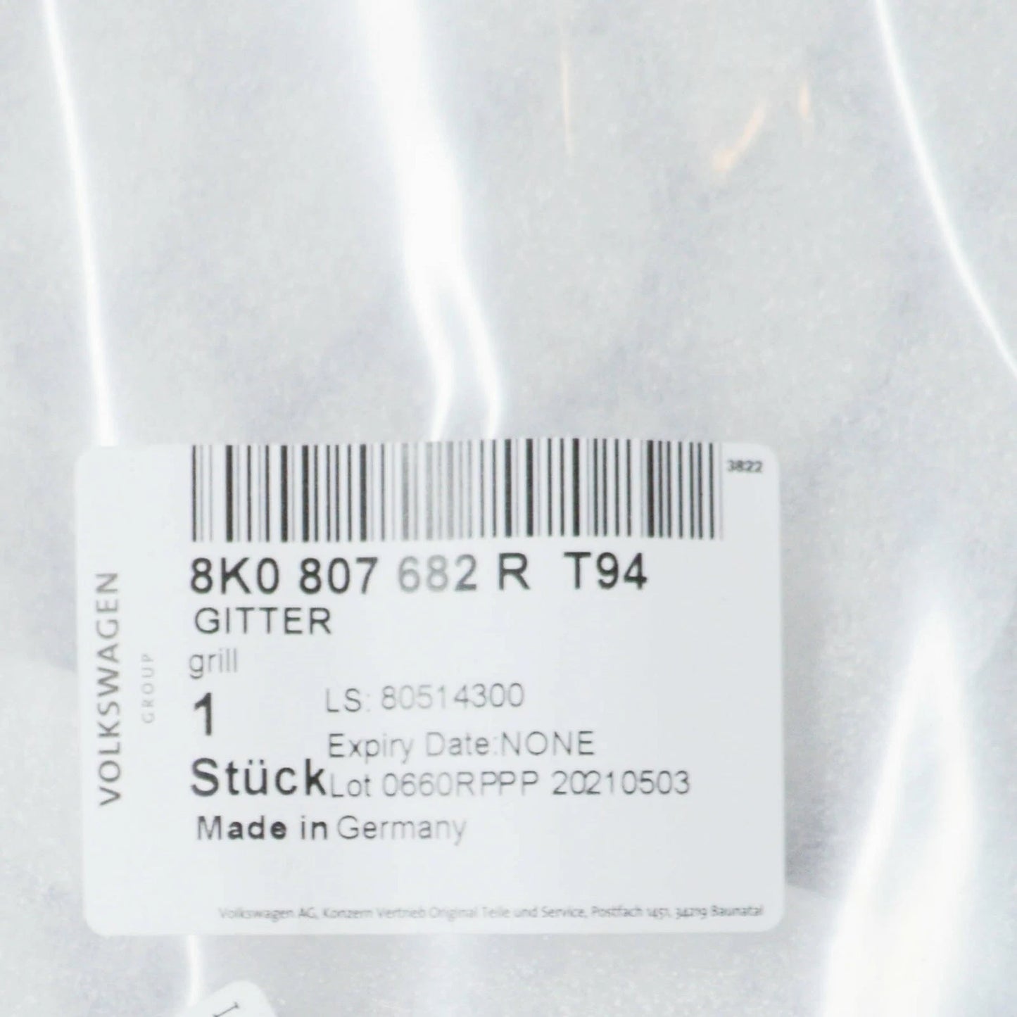 NEW AUDI A4 RS4 FRONT RIGHT LOWER GRILLE 8K0807682RT94 ORIGINAL