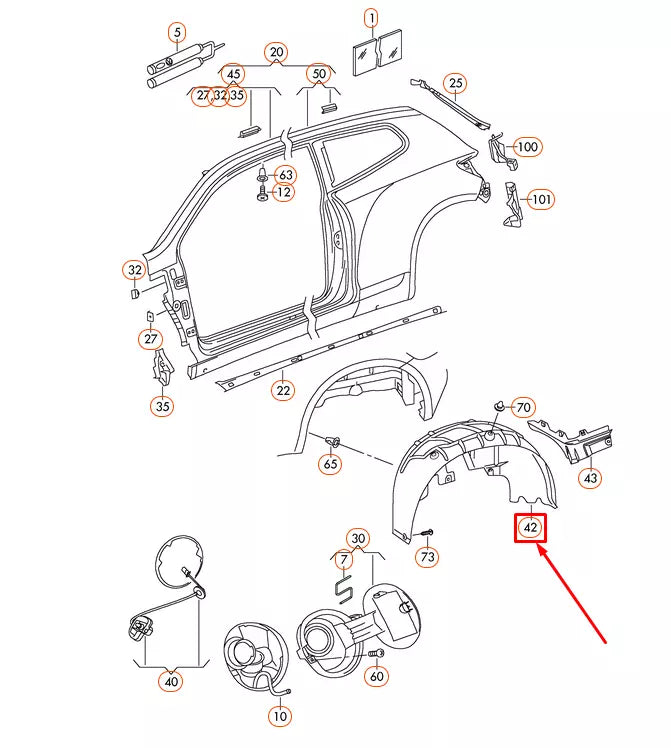 NEW VOLKSWAGEN SCIROCCO MK3 REAR RIGHT WHEEL HOUSING LINER 1K8810972E ORIGINAL