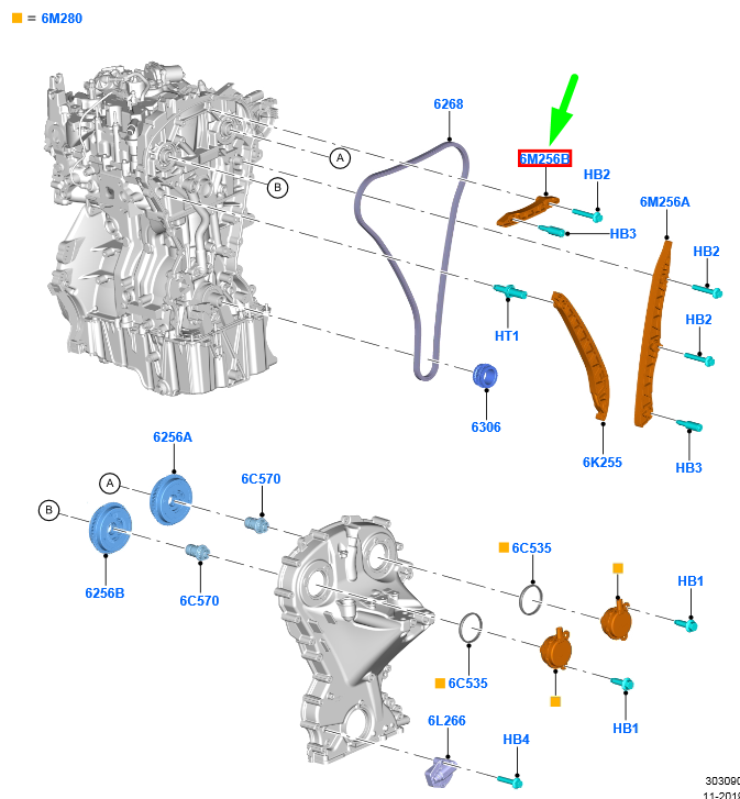 new ford puma timing chain guide 2586222 original