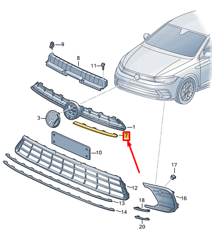 NEW VW POLO AW MK6 RADIATOR GRILLE MOLDING 2G0853767H2ZZ ORIGINAL