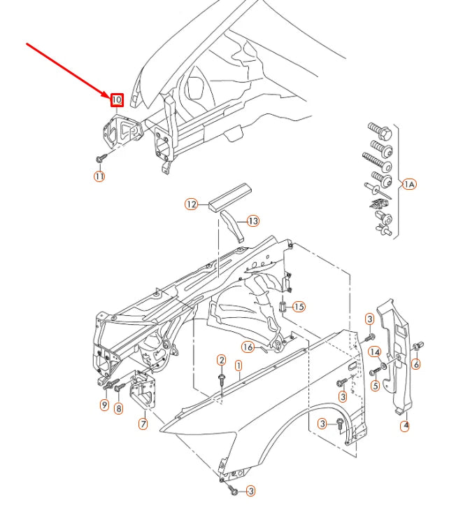 NEW AUDI A6 C6 FRONT RIGHT FENDER BRACE 4F0821136A