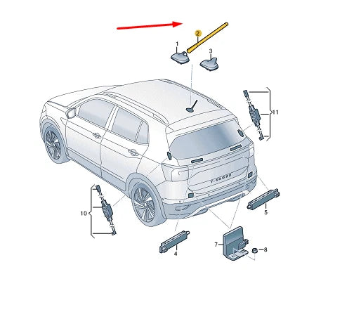 NEW VOLKSWAGEN T-CROSS C11 ROD-TYPE ANTENNA 6C0035849E