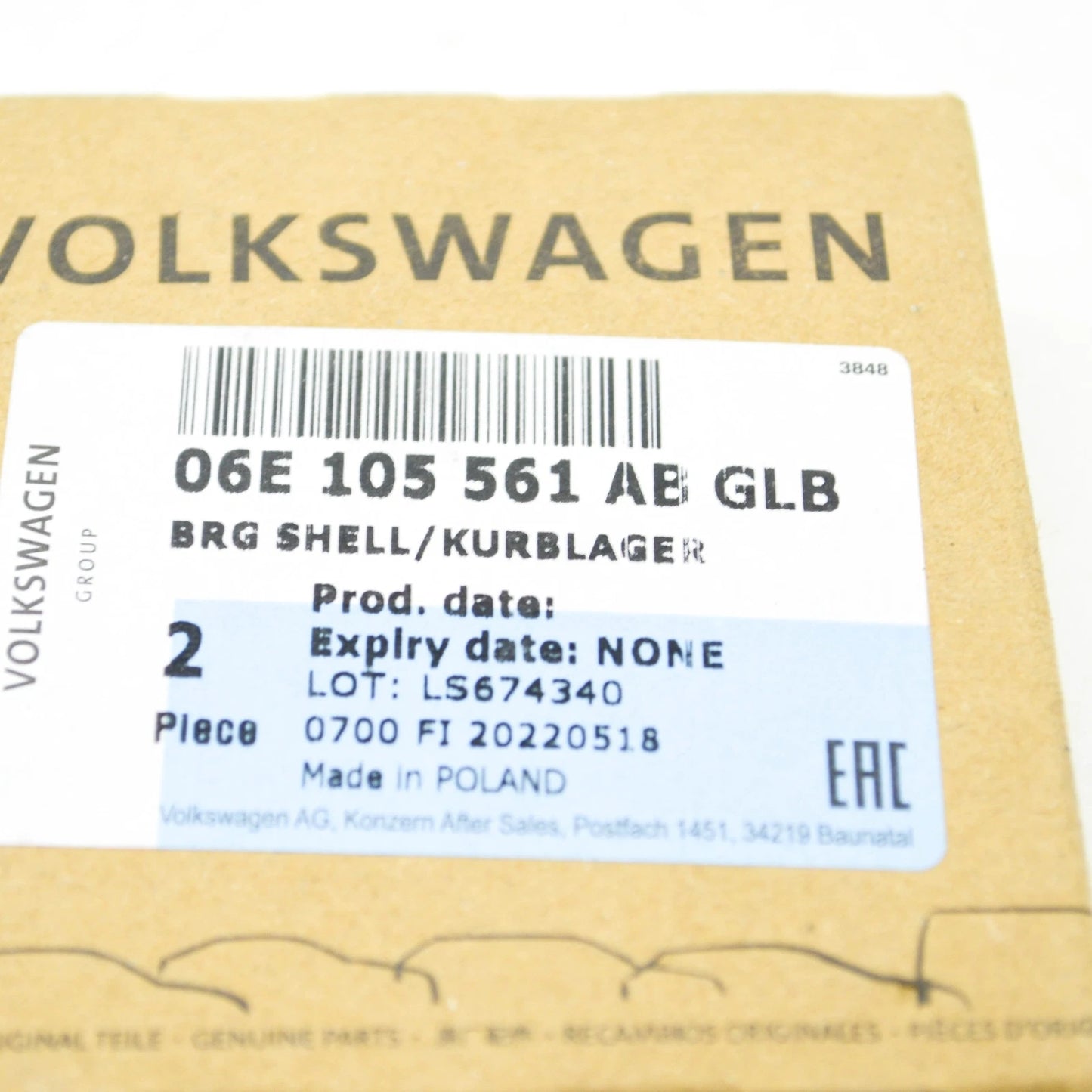 NEW AUDI A5 SPORTBACK 8T UPPER ENGINE CRANKSHAFT BEARING 06E105561ABGLB ORIGINAL