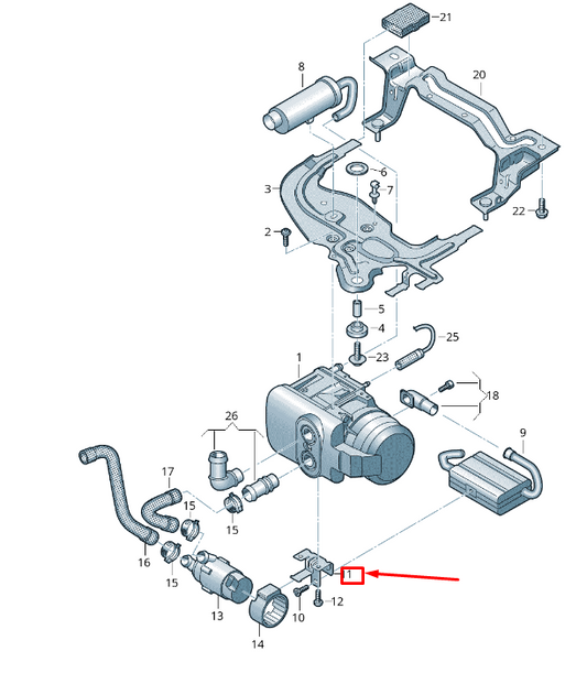 new vw transporter vi t6 auxiliary heater silencer bracket 7e0819267 original