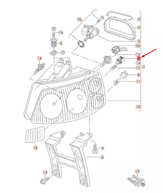 NEW VW TRANSPORTER T5 HEADLIGHT BULB SOCKET MOUNTING 7M3953124A ORIGINAL