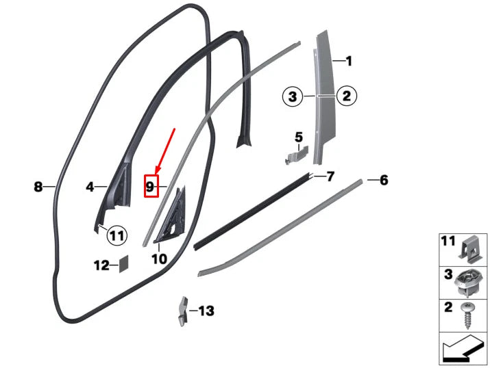 NEW BMW X4 F26 FRONT RIGHT DOOR WINDOW FRAME COVER 51317335624 ORIGINAL