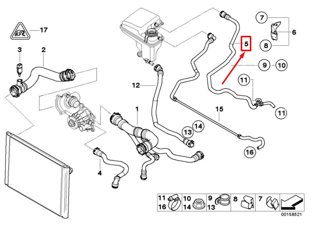 NEW BMW 7 E65 EXPANSION TANK HOSE 17127508041 7508041 ORIGINAL