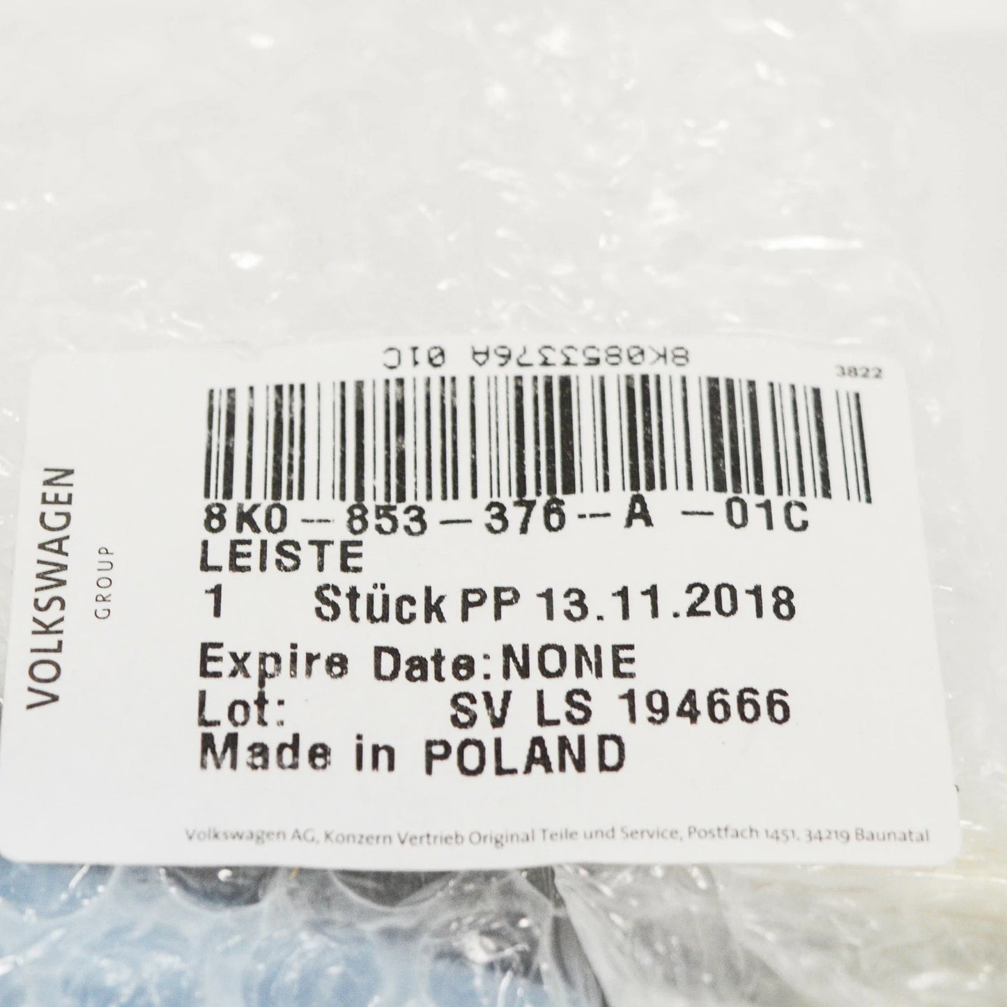 NEW AUDI A4 B8 REAR RIGHT DOOR SILL PLATE 8K0853376A01C ORIGINAL