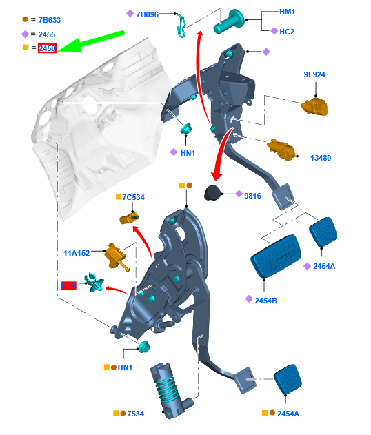 new ford ranger t6 mk1 clutch pedal assy lhd ab39-7519-ce 2179569 original