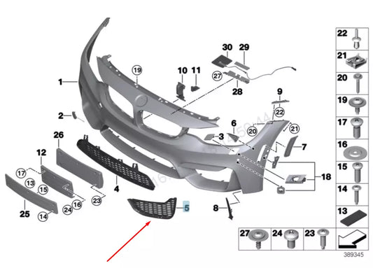 NEW BMW M4 F82 FRONT BUMPER LOWER LEFT GRILLE 51118054301 8054301 2016 ORIGINAL