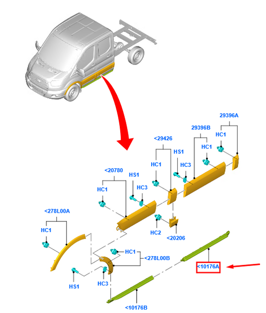 new ford transit mk4 rear right door molding 2036043 original
