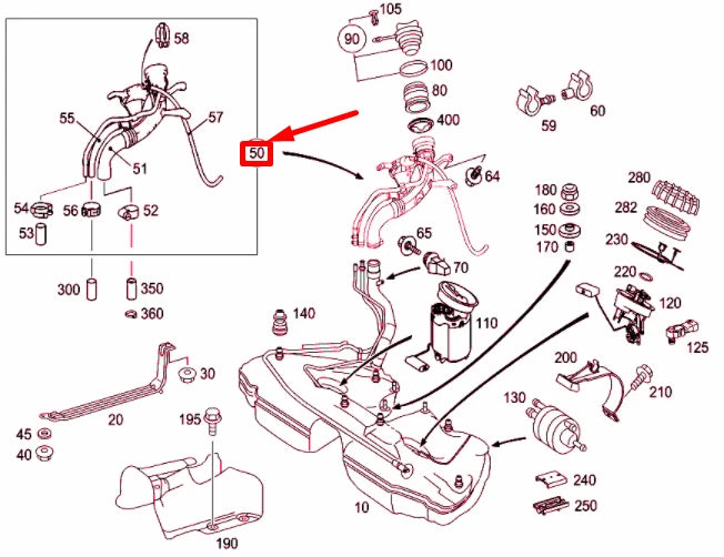 NEW MERCEDES-BENZ C W203 FUEL FILLER NECK ASSEMBLY A2034701920