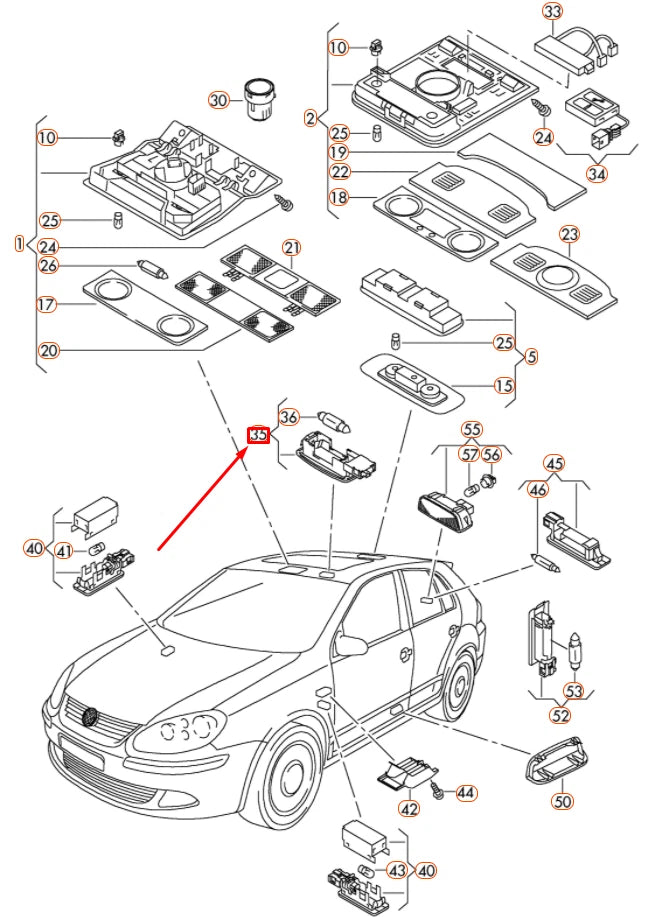 NEW VOLKSWAGEN GOLF 5K MK6 FRONT SUN VISOR INTERIOR LIGHT 1K094710982V ORIGINAL