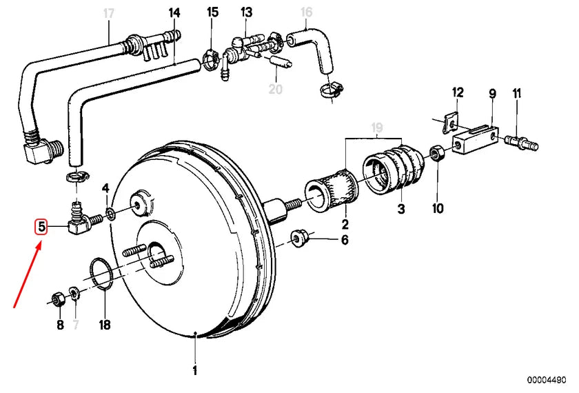 NEW BMW 3 E30 POWER BRAKE UNIT DEPRESSION T-CONNECTOR 34331113652 ORIGINAL
